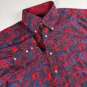 Tommy Hilfiger Men’s Medium Red Paisley Long Sleeve Button Down Preppy
